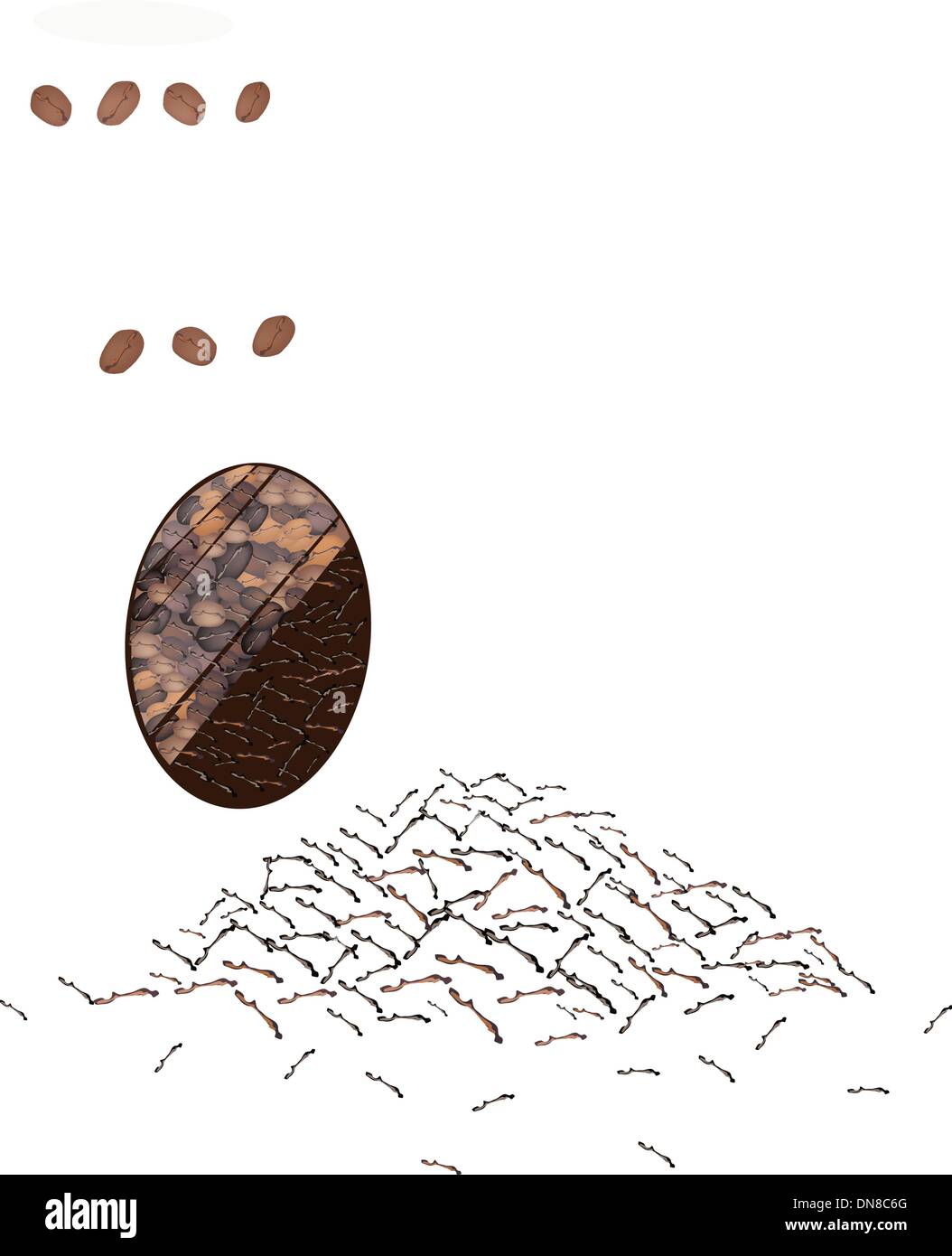 Verschiedene Arten von Kaffeebohnen mit Papiertüte Stock Vektor
