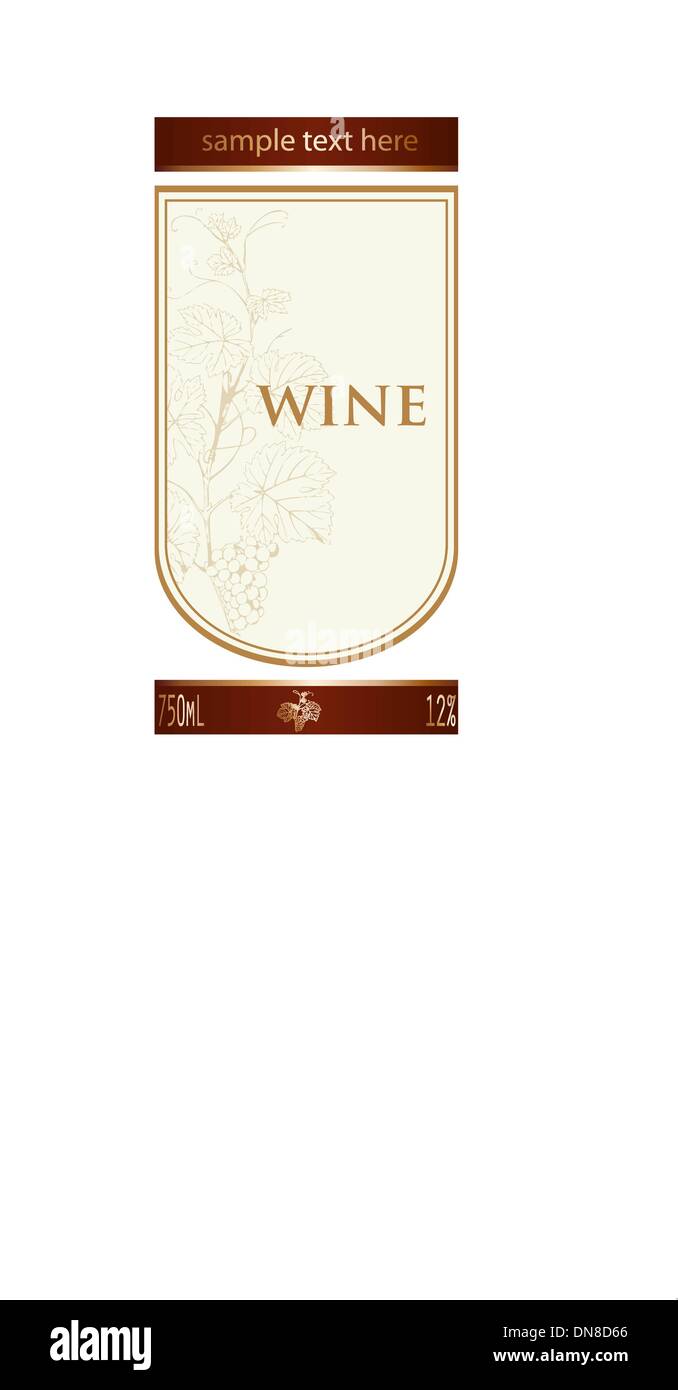 Bezeichnung für eine Flasche Wein, Gläser und Weintraube Stock Vektor