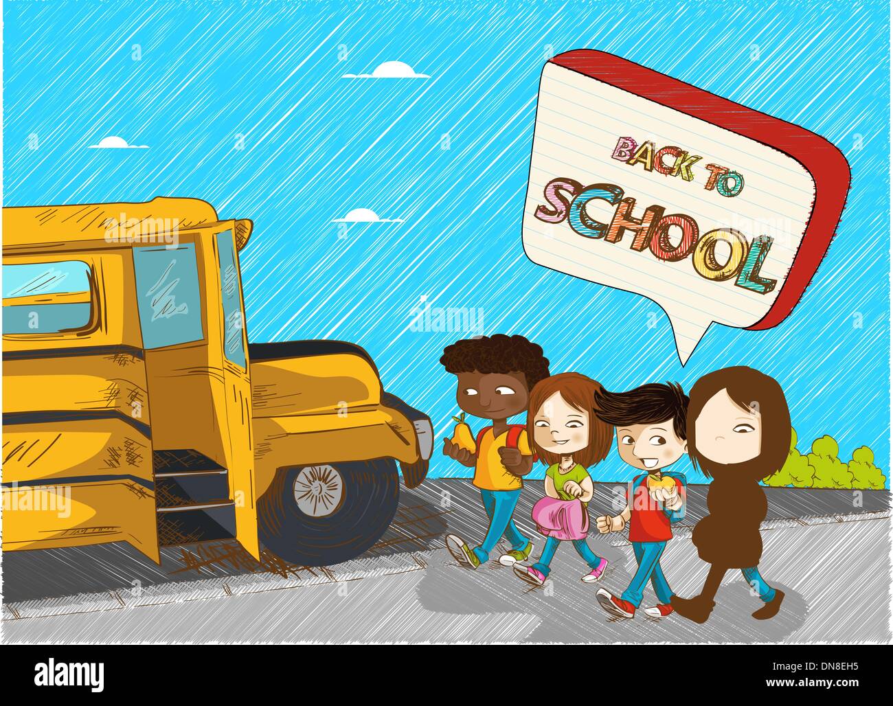 Zurück zu Schule Kinder Bildung Cartoon Illustration. Stock Vektor