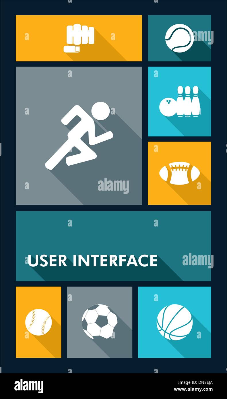Bunte Sport UI apps Benutzer Schnittstelle flach Symbole. Stock Vektor