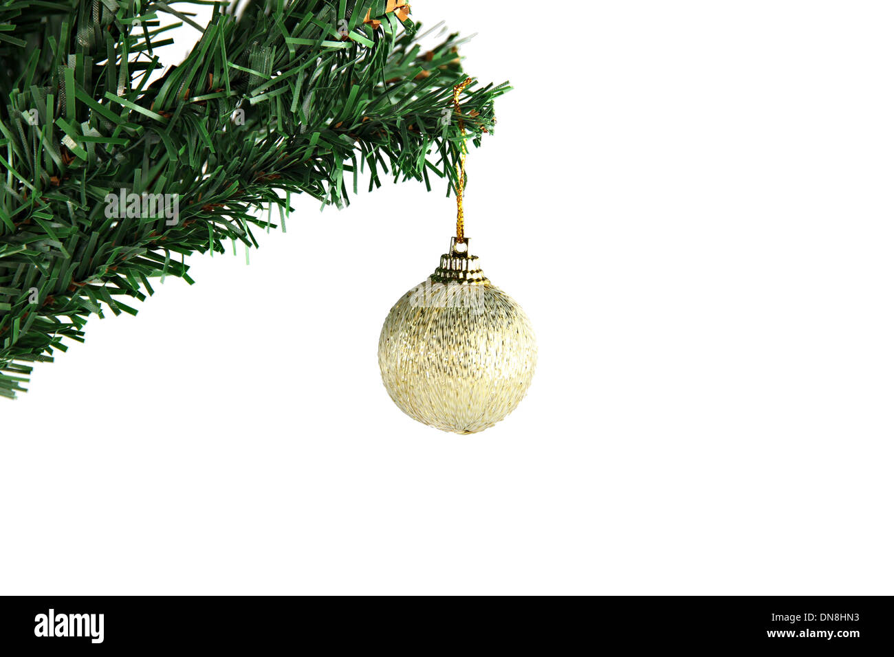 Das Bild goldener Ball Zweig Weihnachtsbaum hängen. Stockfoto