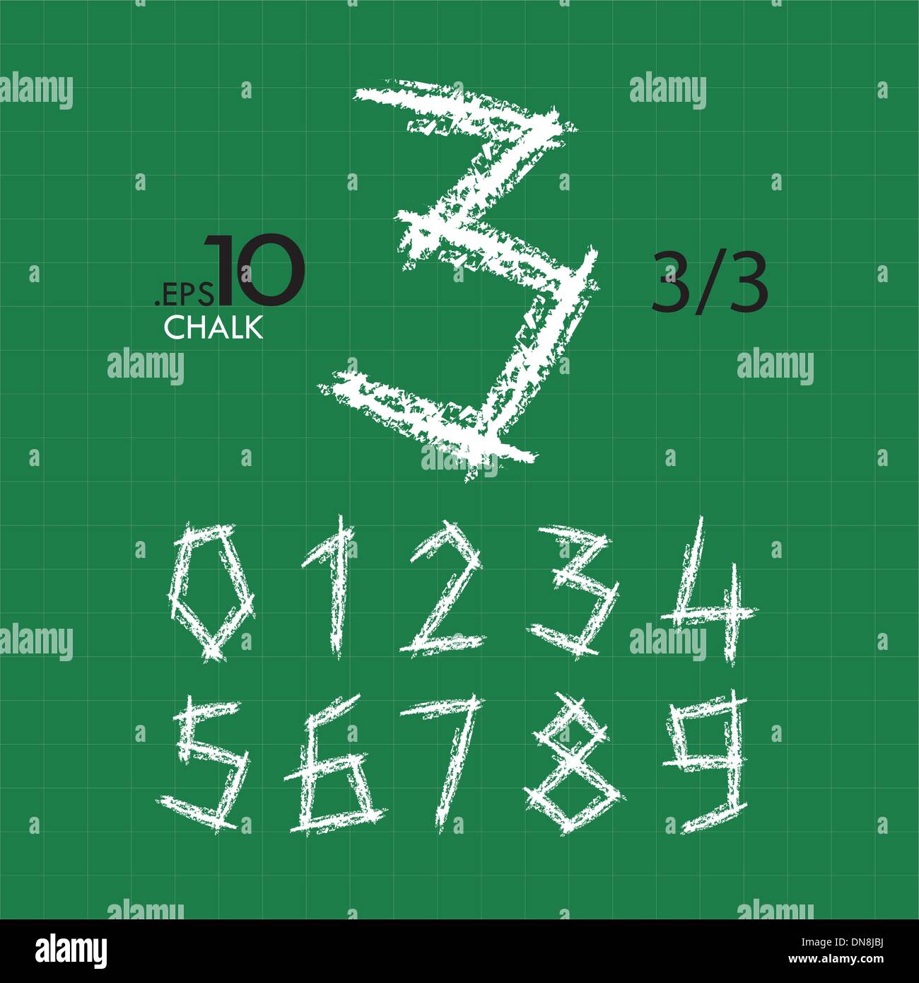 3-3 Satz von Kreide Zahlen 0-9 bearbeitbare VEKTORTYP 2 Stock Vektor