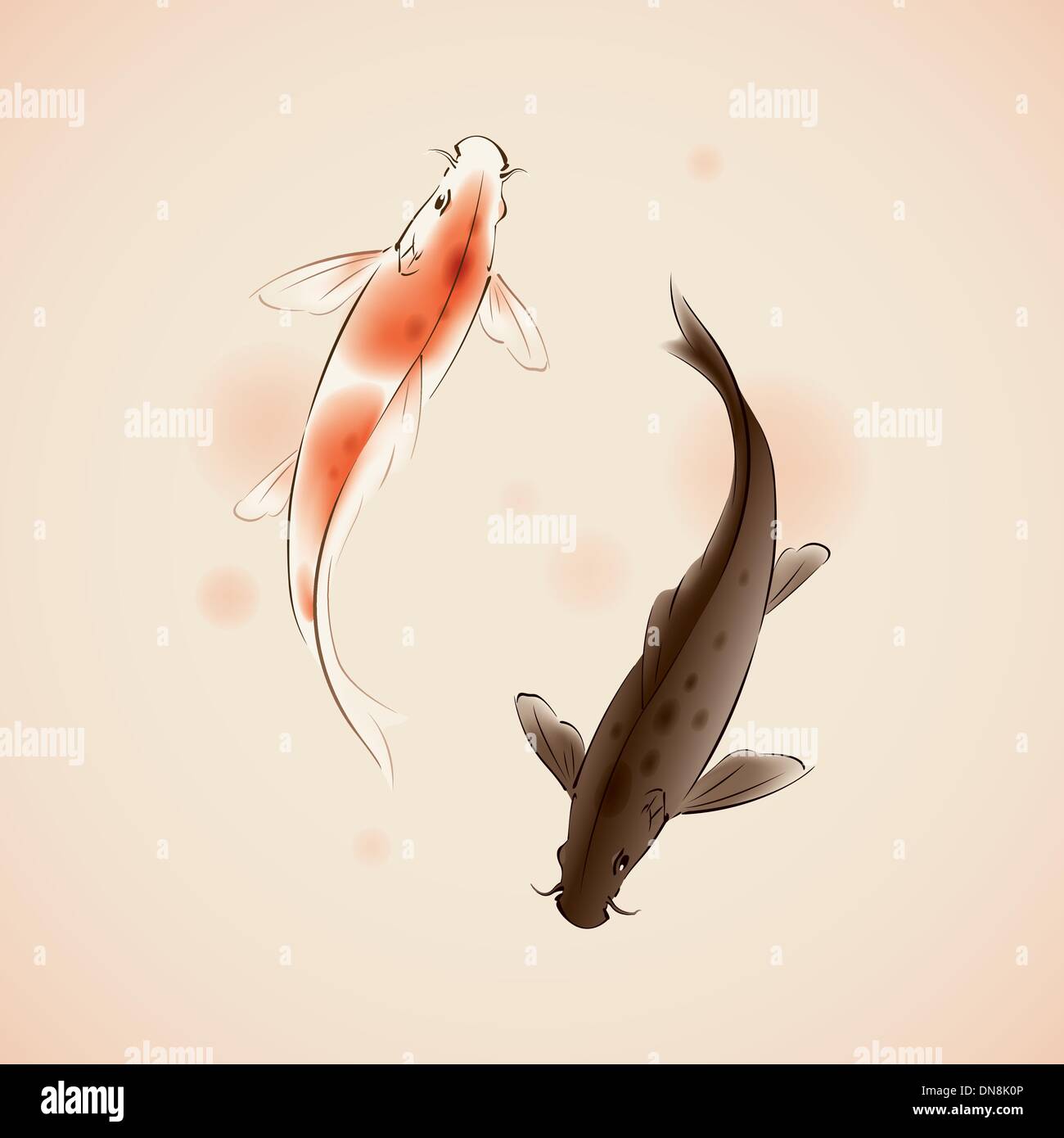 Yin Yang Koi Fische im orientalischen Stil Malerei Stock Vektor