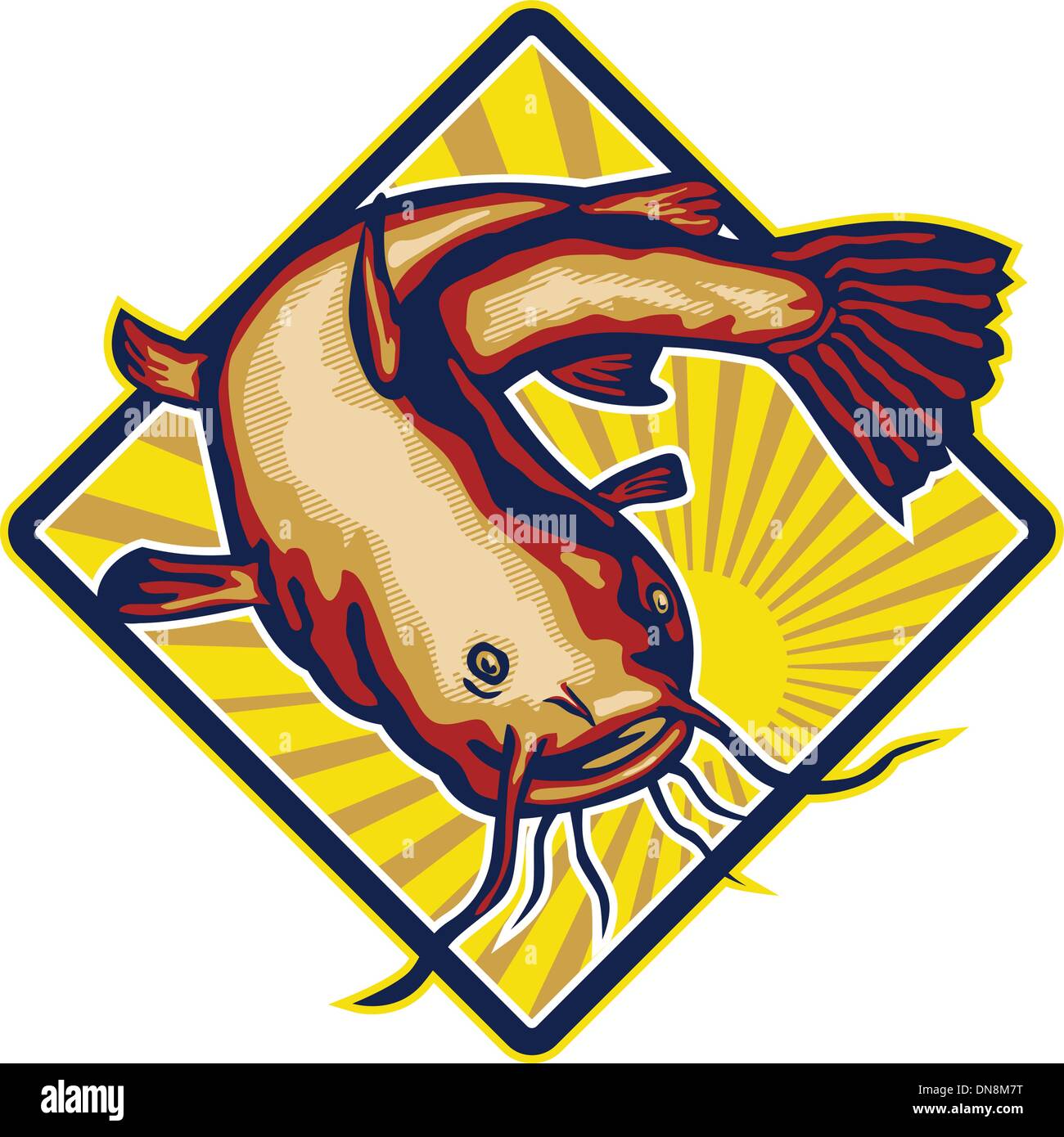 Wels Schlamm Katze Kaulquappe springen Retro Stock Vektor