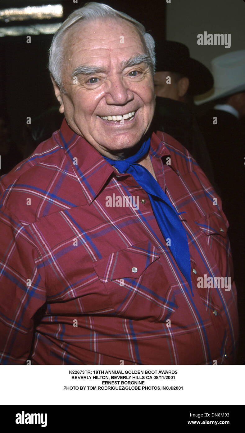 13. August 2001 - K22673TR: 19. jährliche goldene Aufladung Preise. BEVERLY HILTON, CA 08/11/2001.ERNEST BORGNINE IN BEVERLY HILLS. TOM RODRIGUEZ / 2001 (Kredit-Bild: © Globe Photos/ZUMAPRESS.com) Stockfoto