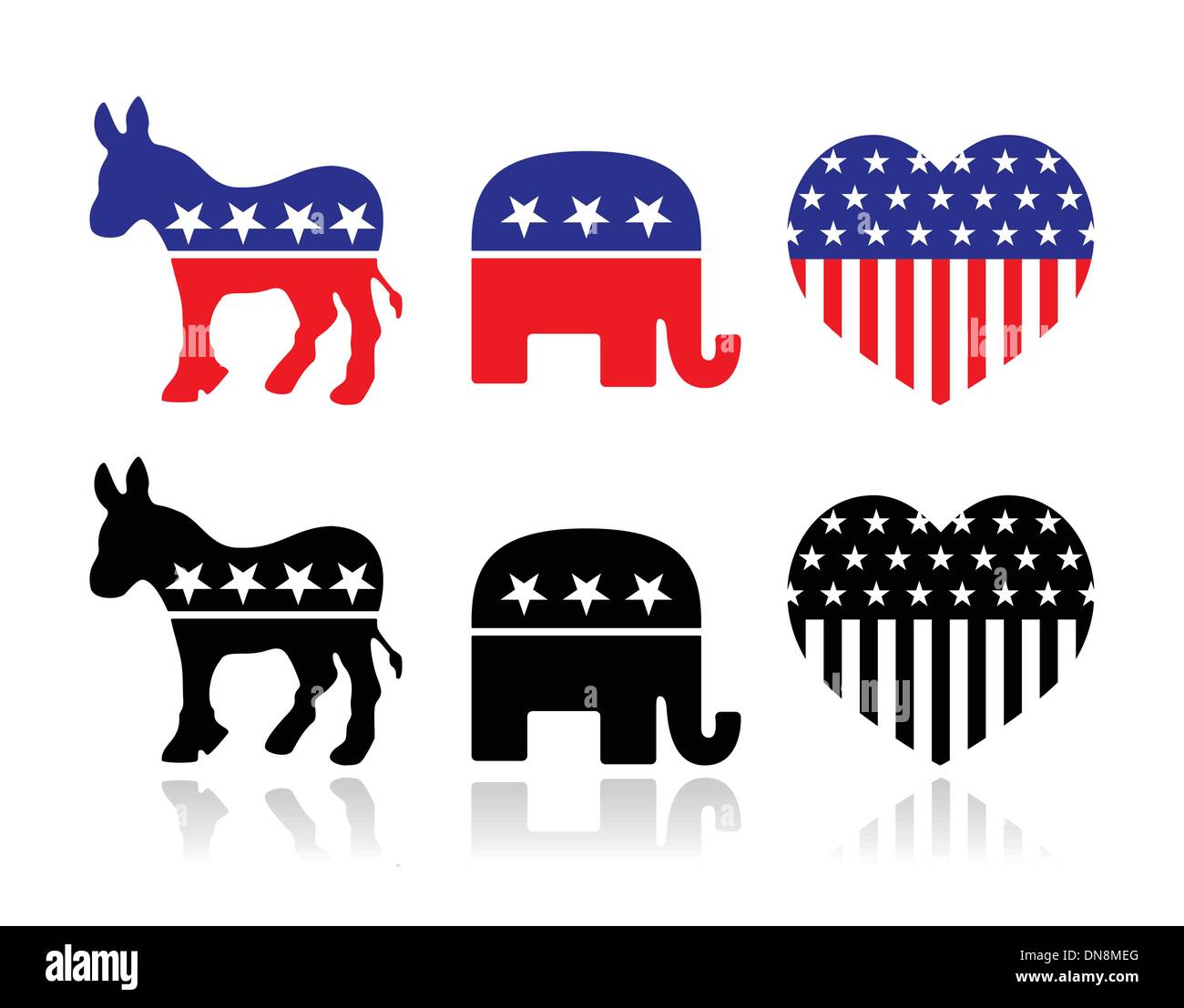 USA, die politischen Parteien Symbole: Demokraten und Repbublicans Stock Vektor