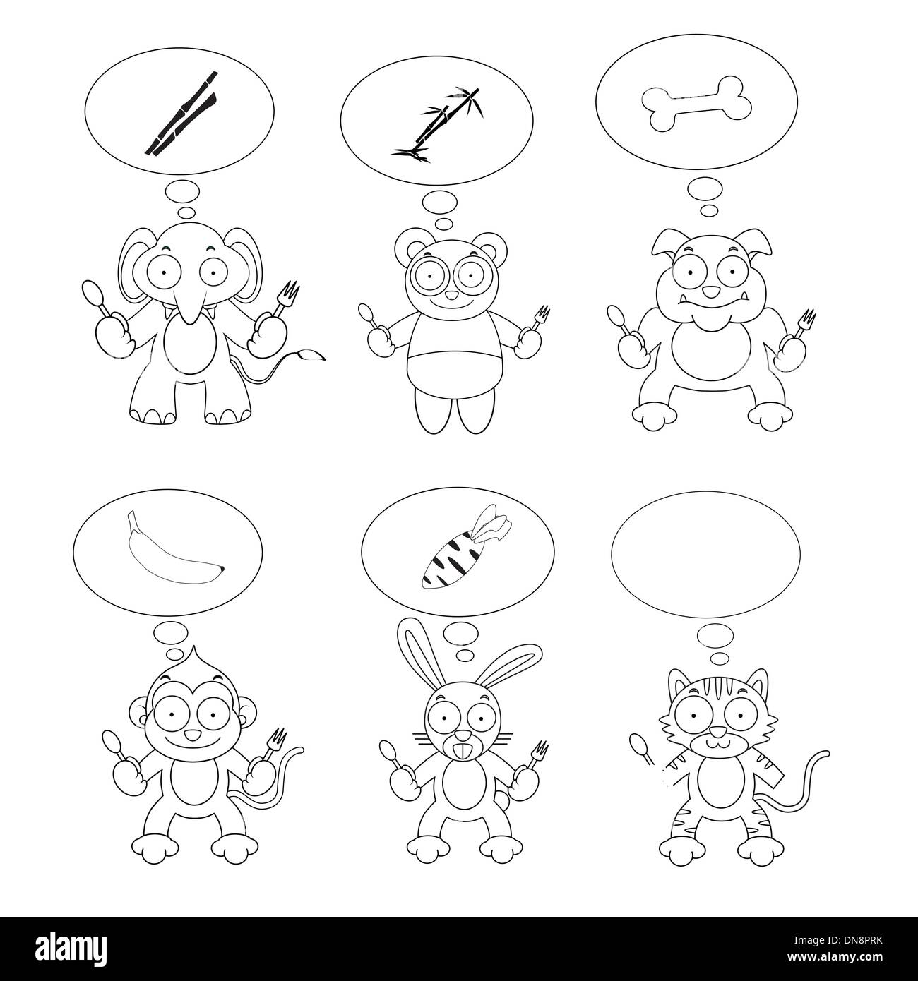 Eingestellt von Cartoon Tiere Streifen und Essen Stock Vektor