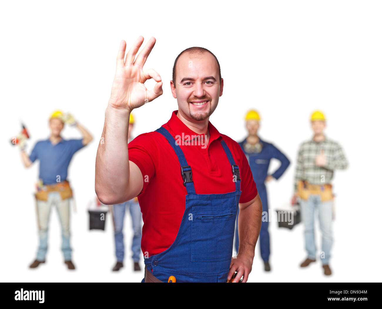 Porträt der Arbeiter auf weißem Hintergrund Stockfoto