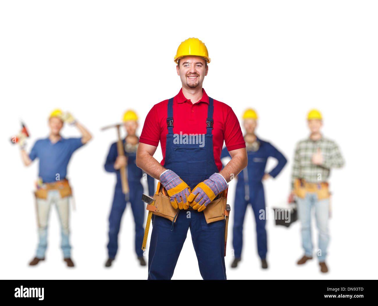Porträt der Arbeiter auf weißem Hintergrund Stockfoto