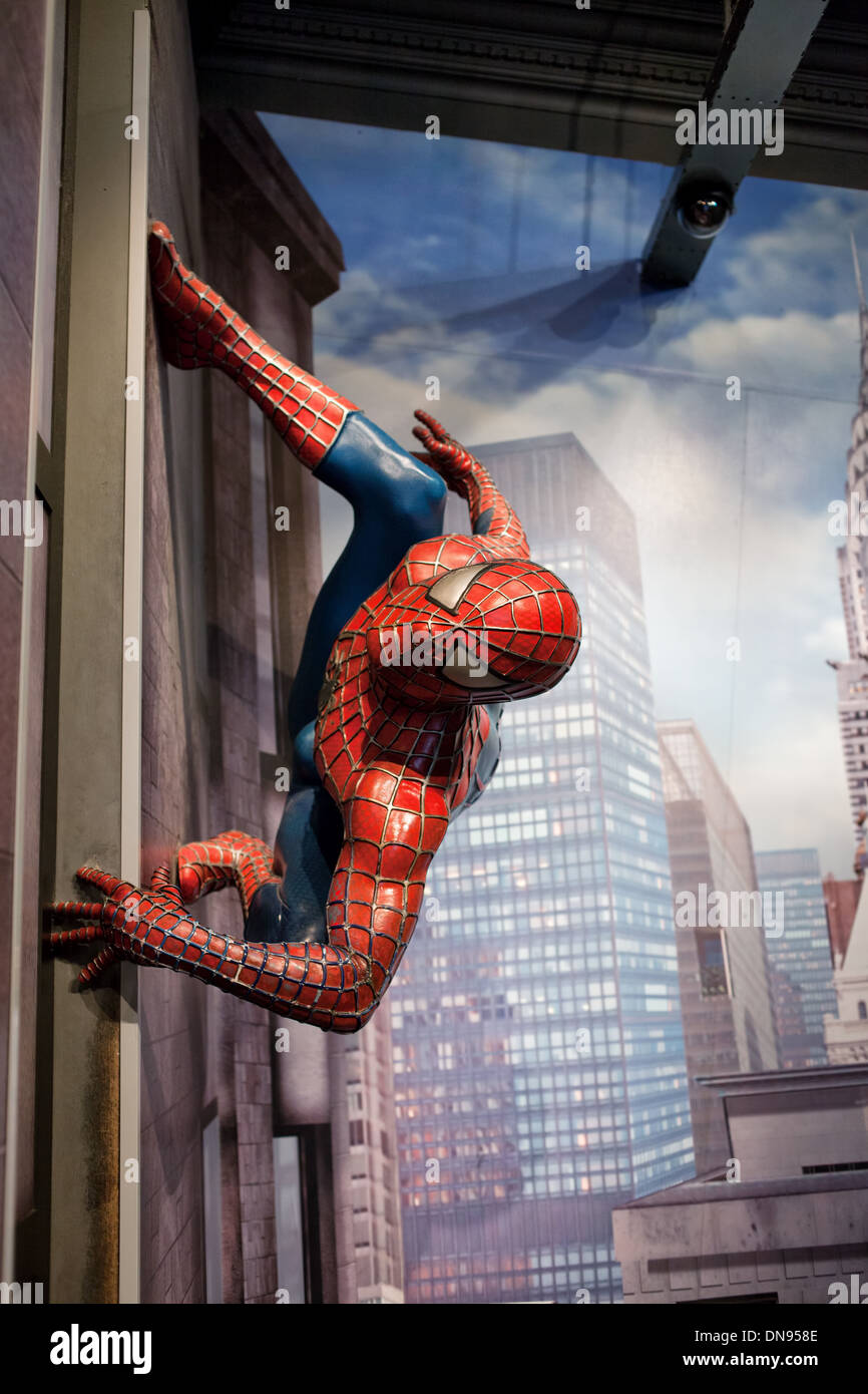 Spiderman Wachsfigur bei Madame Tussauds Amsterdam, Holland, Niederlande. Stockfoto