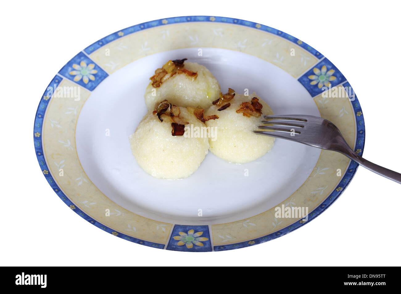 Art von Nudeln auf Teller auf weißem Hintergrund Stockfoto