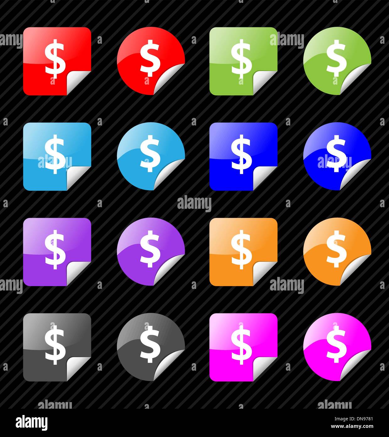 Satz von Vektor klebrige Abzeichen für Dollar-Währung-Thema. Leicht zu e Stock Vektor