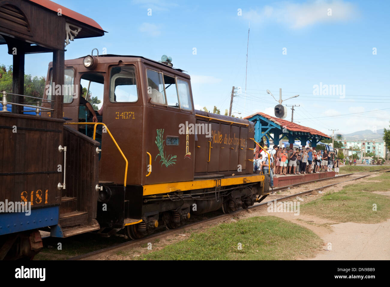 Ein Zug Ankunft in Trinidad Bahnhof, Kuba, Karibik, Lateinamerika Stockfoto