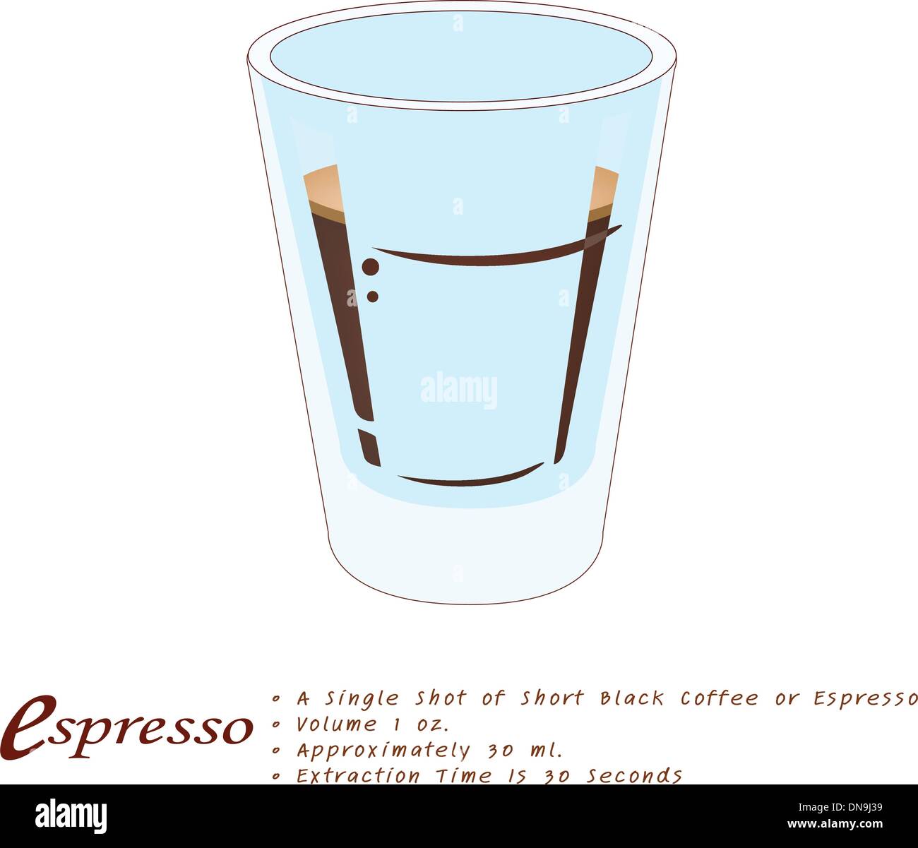 Einzelne Espressokaffee in einem Schnapsglas Stock Vektor