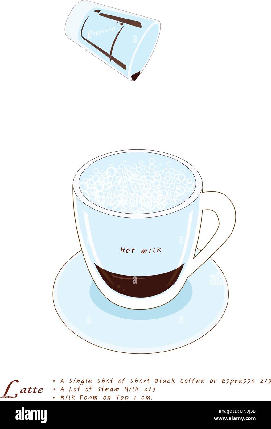 Eine Tasse Kaffee Latte auf weißem Hintergrund Stock Vektor