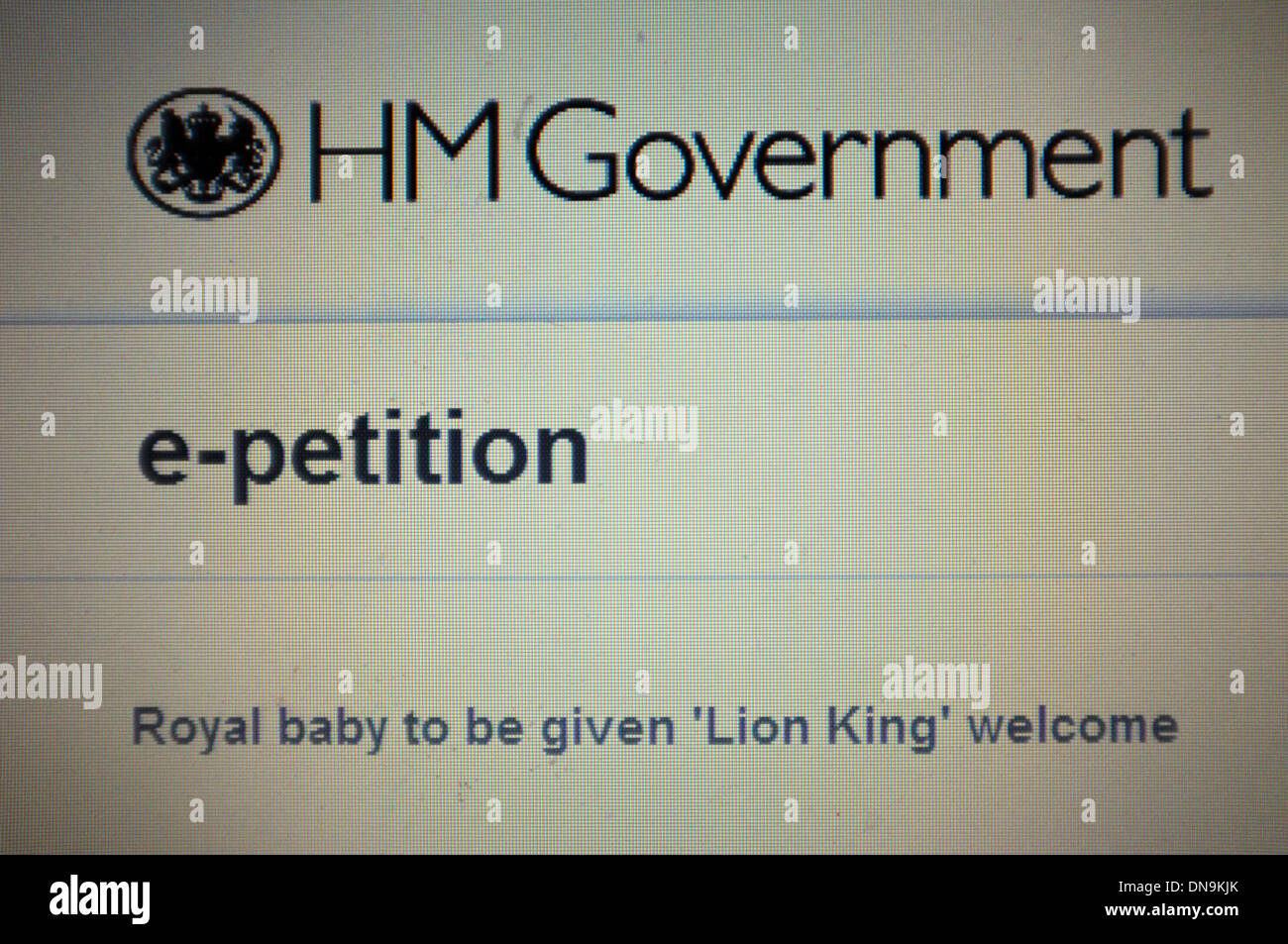 Eine e-Petition auf der Website die britische Regierung fordert das neue königliche Baby, eine König der Löwen willkommen geheißen werden. Stockfoto