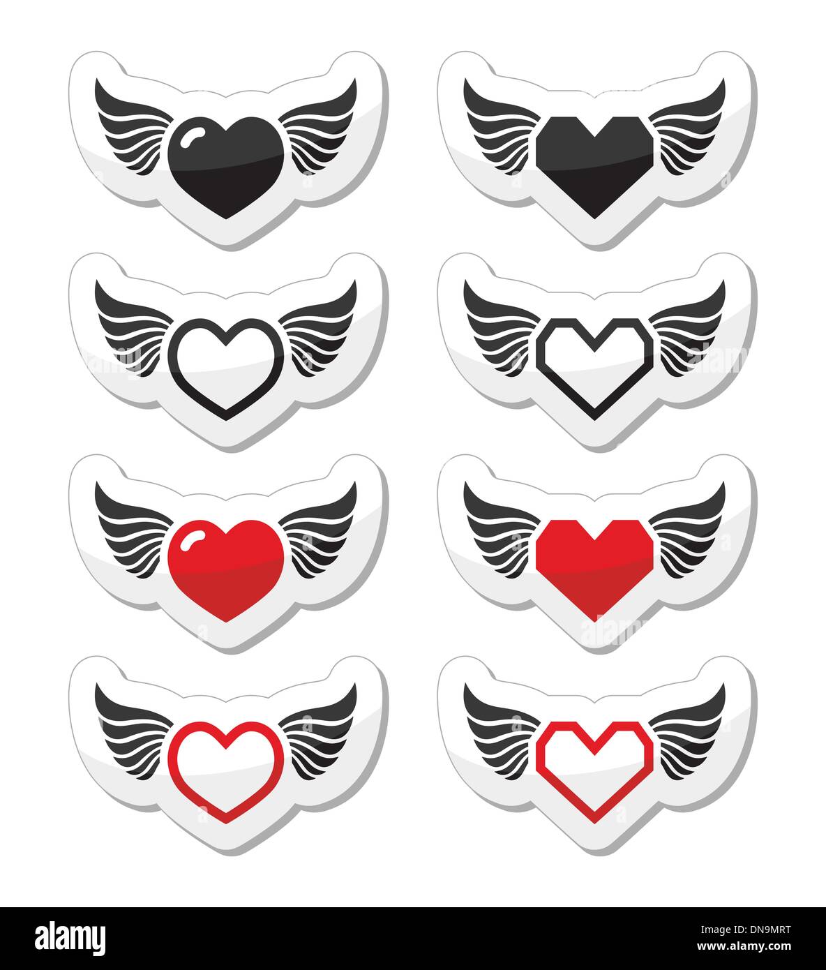 Herz mit Flügeln Icons set Stock Vektor