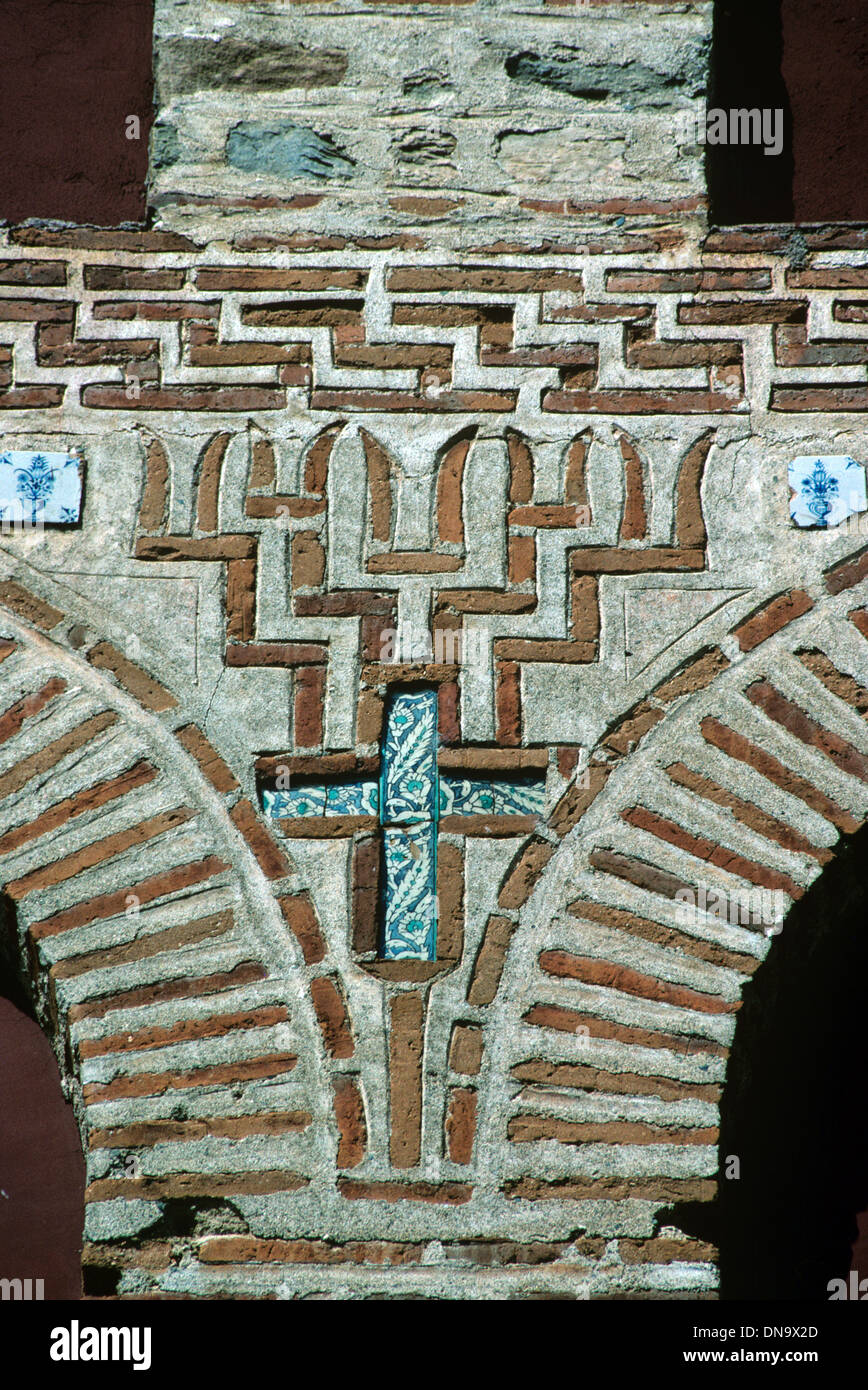 Mauerwerk oder Mauerwerk Detail & Muster auf der Uhrturm Xeropotamou Kloster Berg Athos in Griechenland Stockfoto