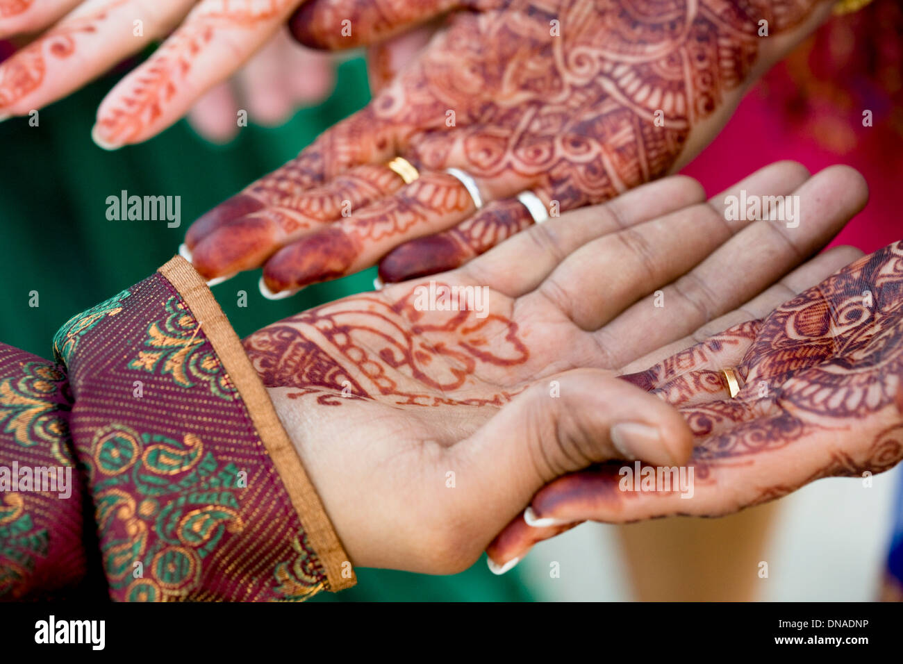 Henna-Design, Hände, wedding, Zeremonie, Tradition, Hindu, Liebe Stockfoto