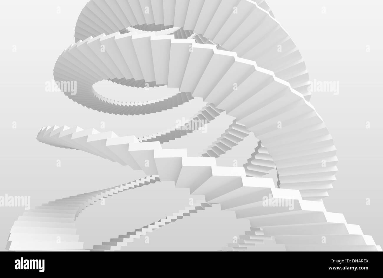 Weiße Wendeltreppe auf grauem Hintergrund. 3D illustration Stockfoto