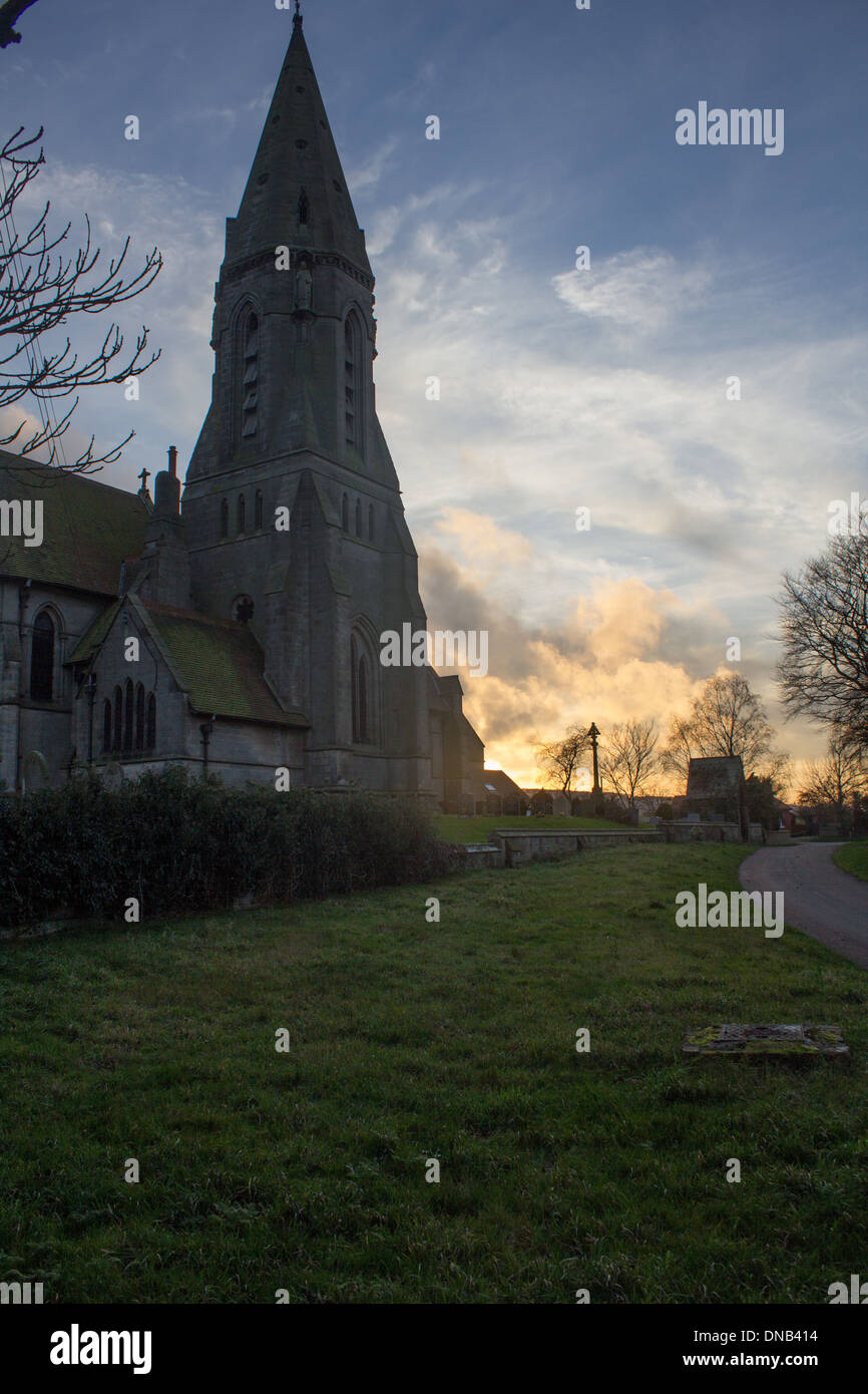 St. Andrew's Church, Osten Heslerton bei Sonnenuntergang Stockfoto