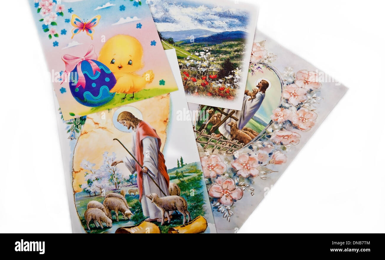 Oster-Postkarten-Collection mit Jesus und Lämmer Stockfoto