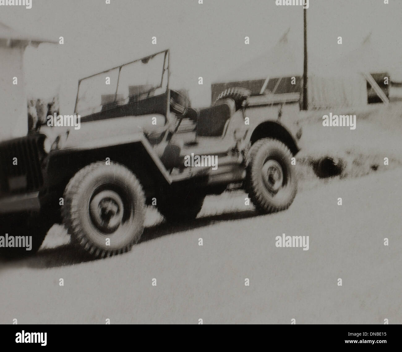 Jeep, WWII, HQ 2nd Battalion, 389th Infanterie, US-Armee militärische Basis, Indiana, USA, 1942 Stockfoto