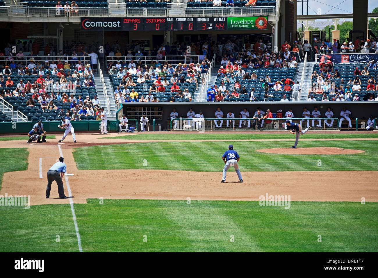 Isotope (schlagen) Baseball Spiel, Isotope Park, Albuquerque, New Mexico USA Stockfoto