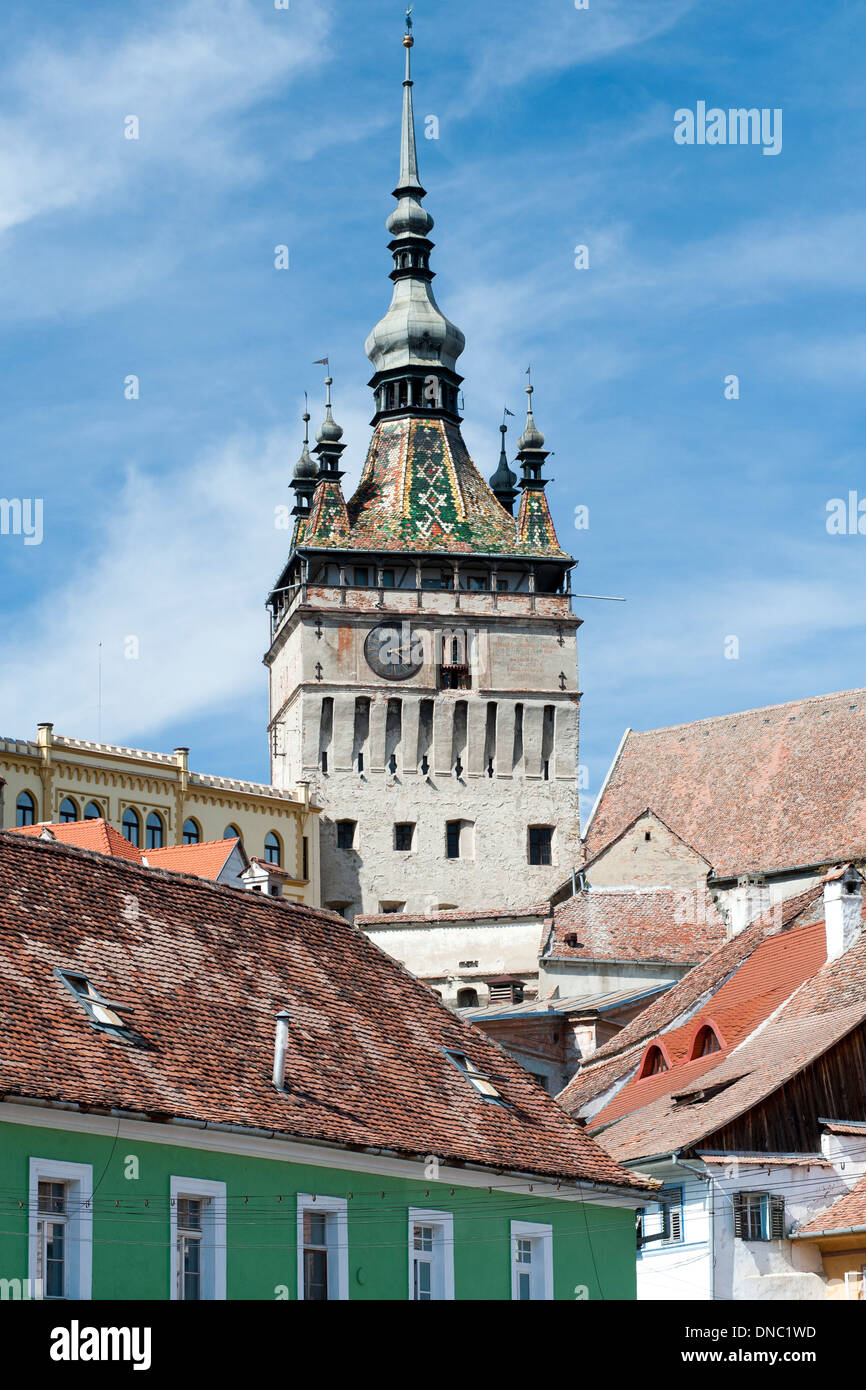 Der Uhrturm in Sighișoara Zitadelle in Sighisoara, eine Stadt in der Region Transsylvanien Zentralrumänien. Stockfoto