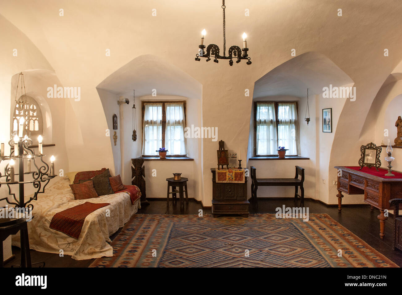 Innere der Burg Bran in Transsilvanien und Umgebung: Zentralrumänien. Stockfoto