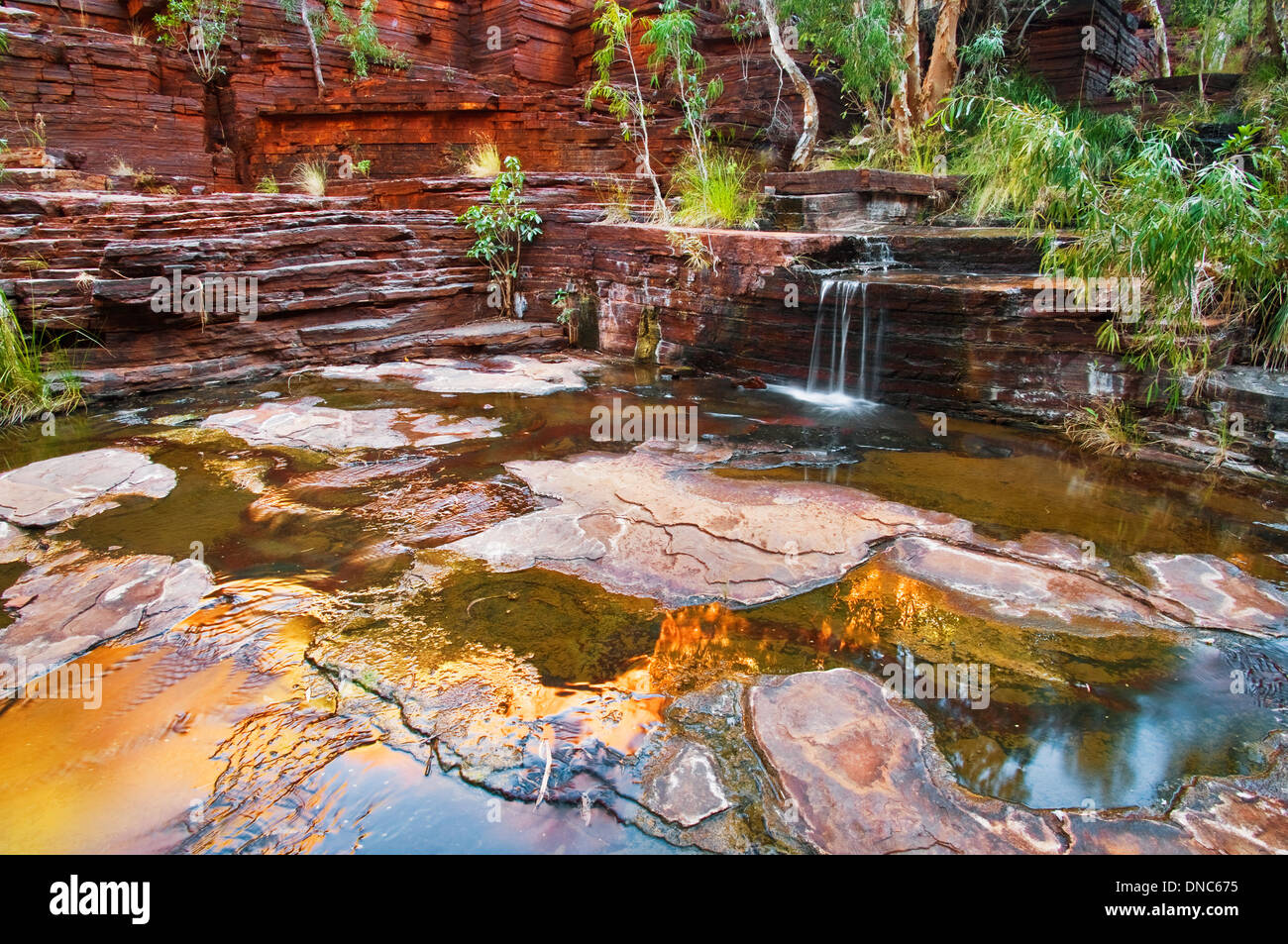 Kleiner Wasserfall der Dales Schlucht im Karijini Nationalpark. Stockfoto