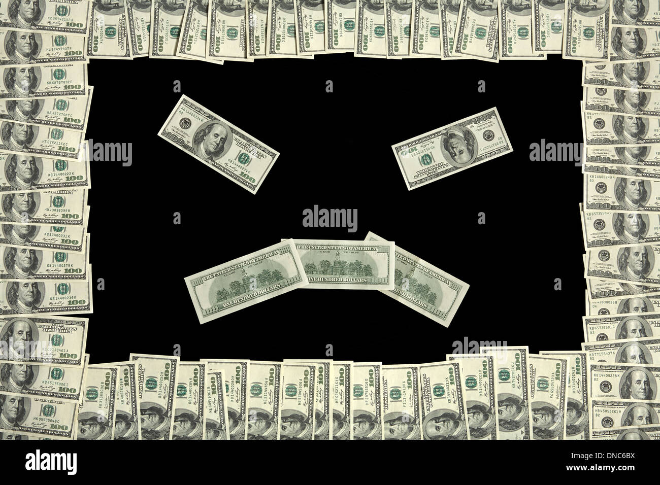 Wütendes Gesicht in Dollar Bill frame Stockfoto