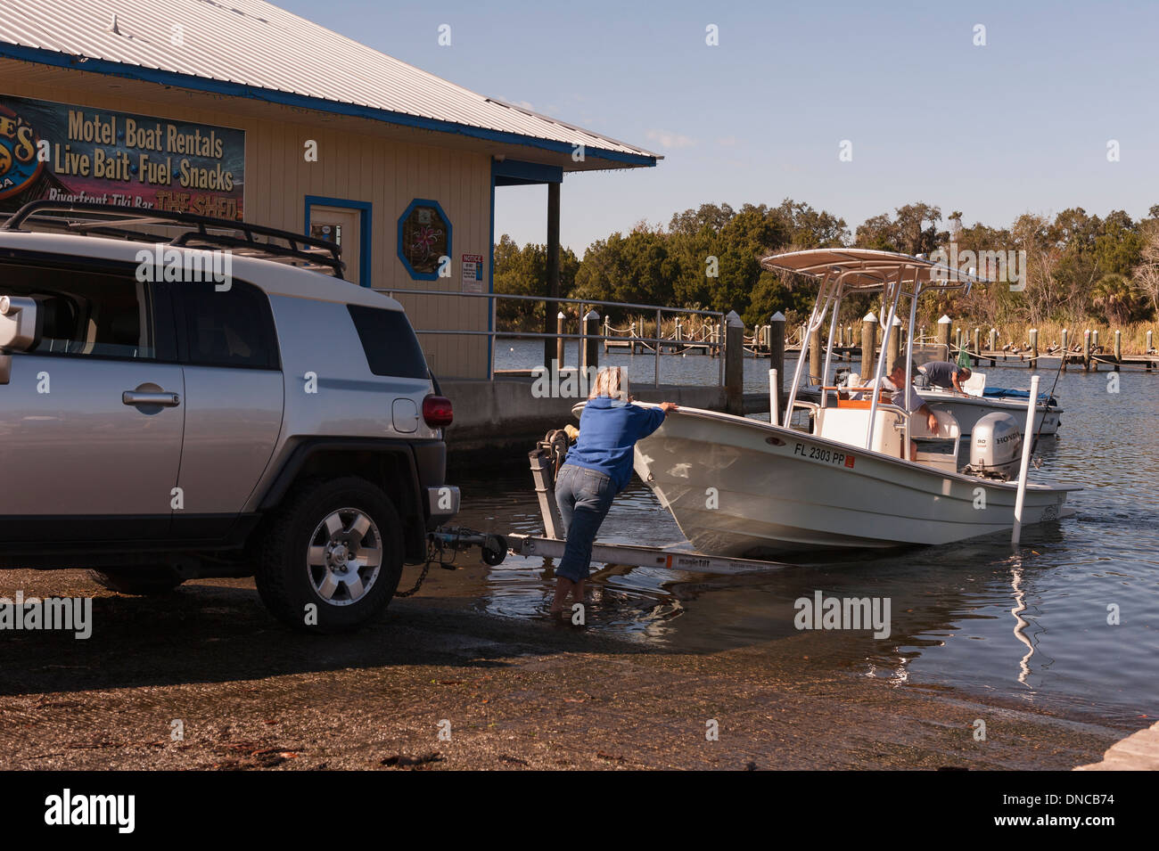 Ein Boot Startrampe in einem Hafen am Fluss Homosassa Springs in Zentral-Florida Stockfoto