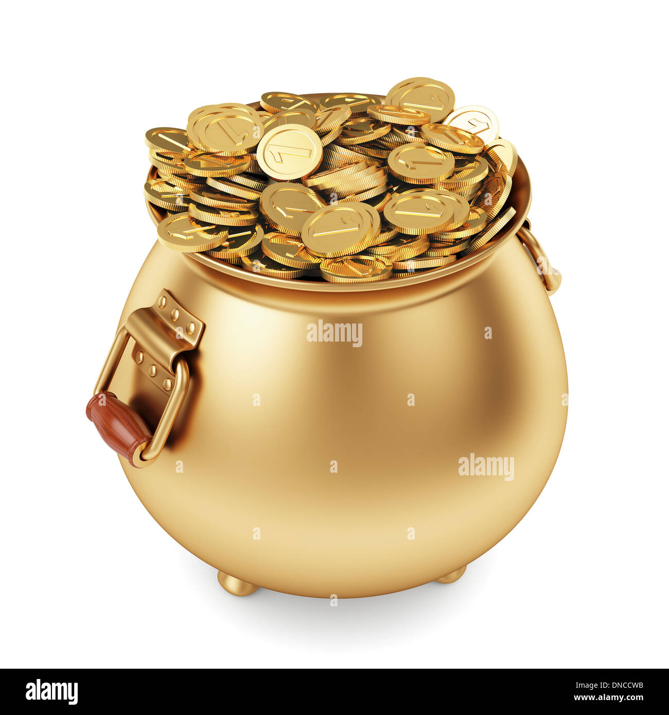 3D Render-Topf mit gold-Münzen isoliert auf weiss Stockfoto