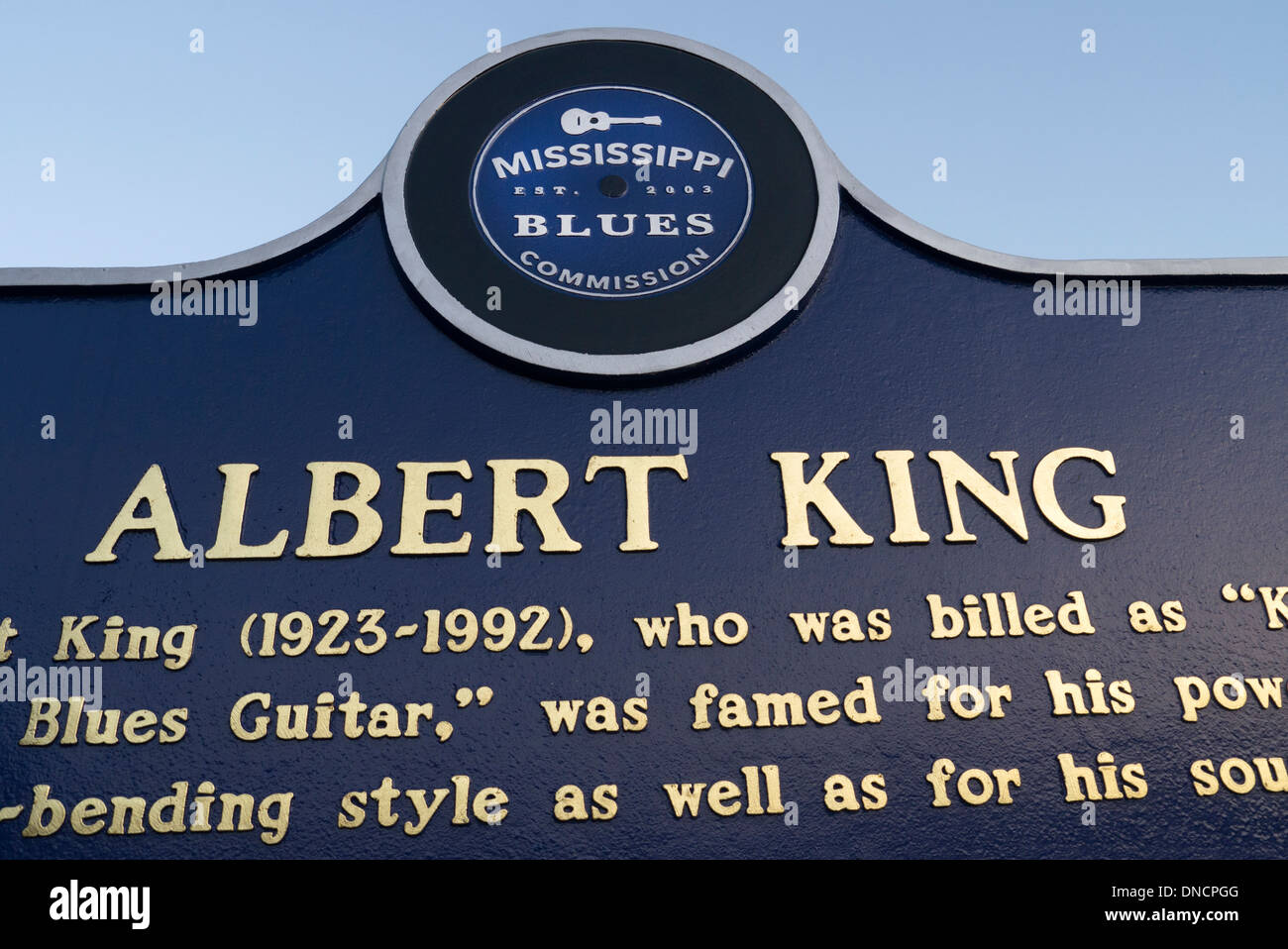 Albert King Blues Trail Marker in Indanola Mississippi USA Stockfoto