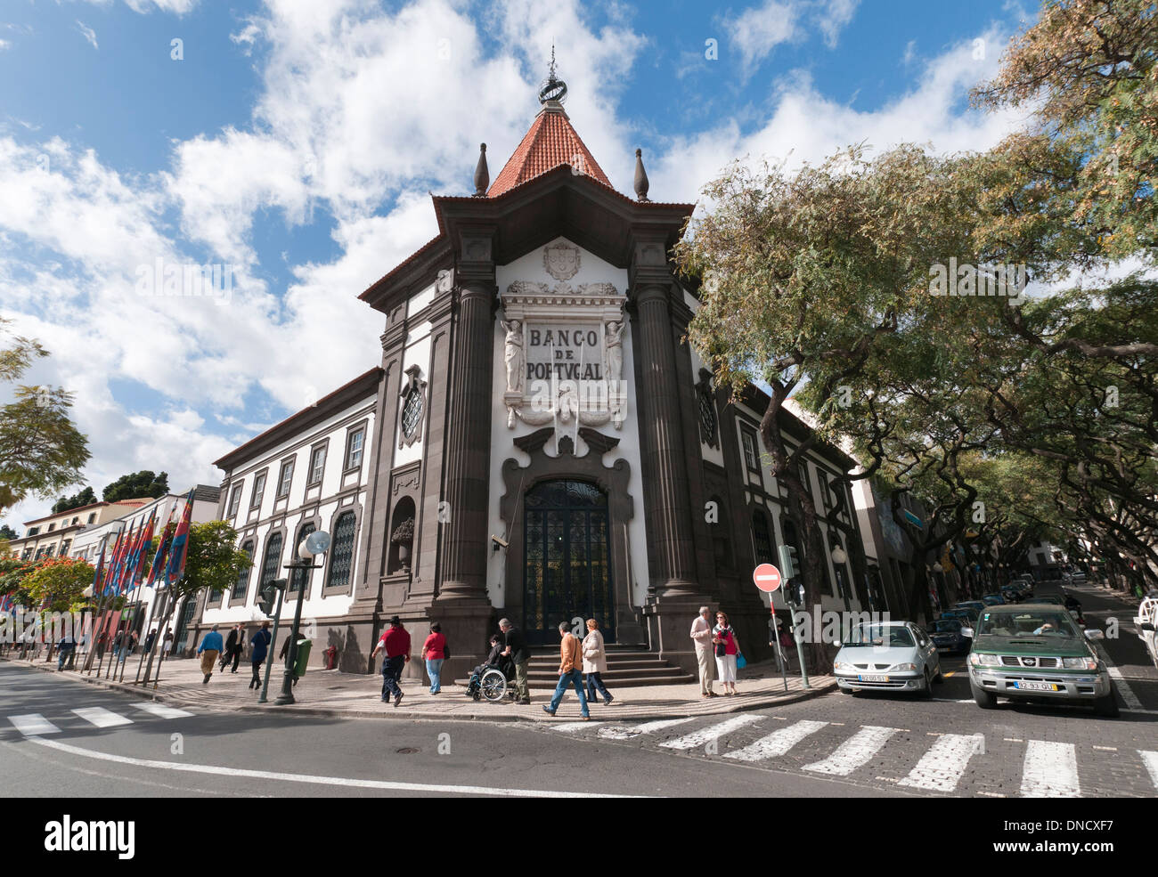 Portugal, Madeira, Funchal. Fassade des Gebäudes Bank von Portugal. Stockfoto