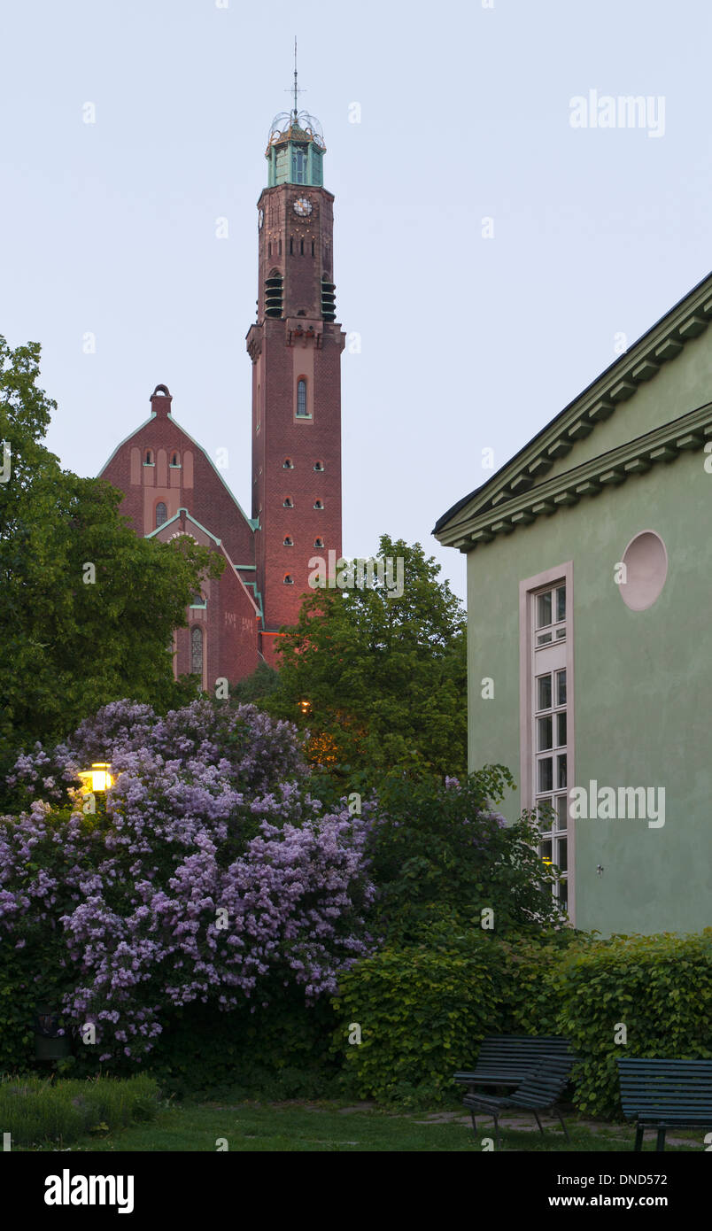 Abends Blick auf Engelbrektskyrkan (1914), eine Pfarrkirche in Engelbrekts Pfarre, Stockholm, Schweden Stockfoto