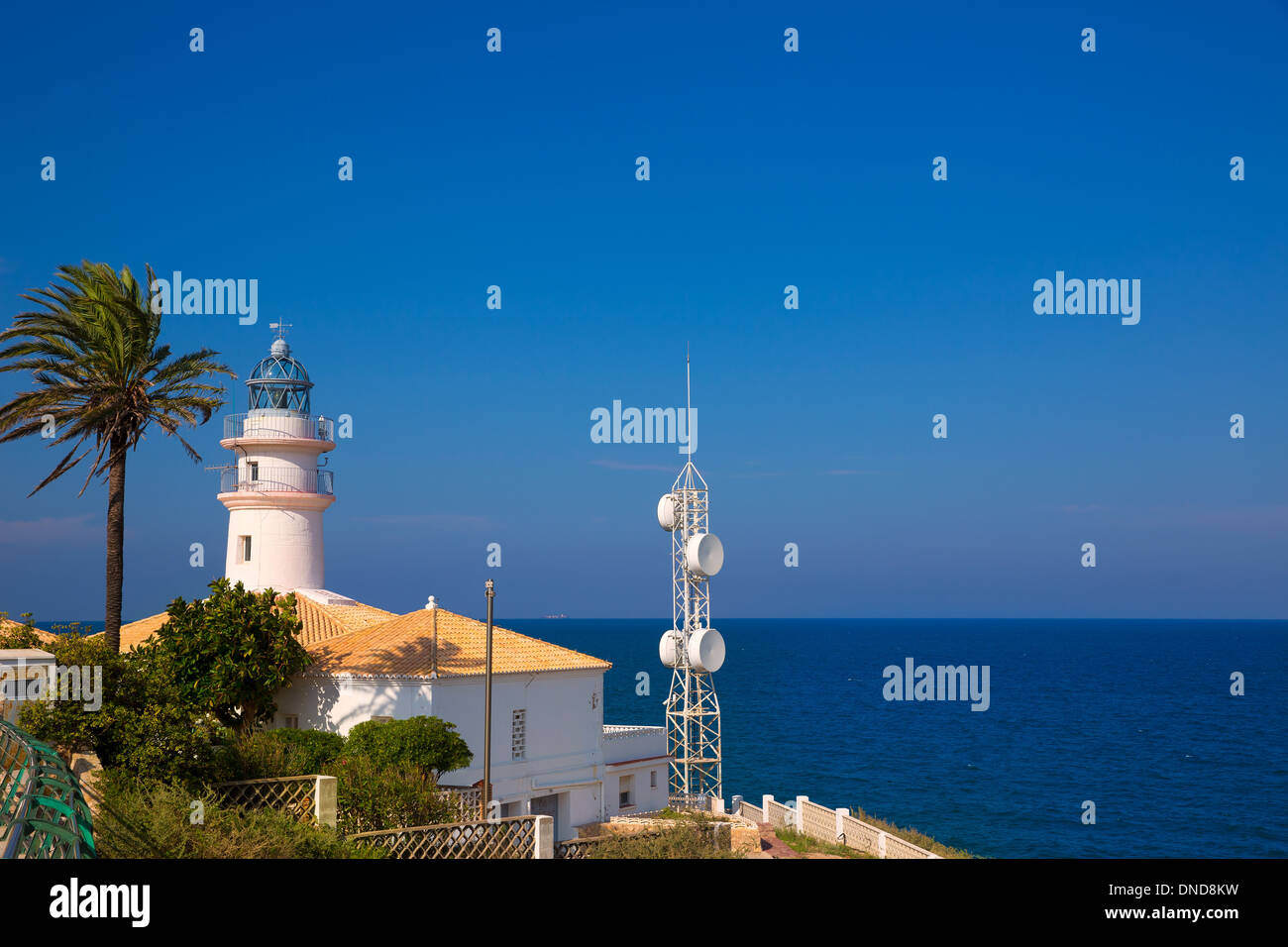 Cullera Leuchtturm in Valencia an der spanischen Mittelmeerküste Meer Stockfoto