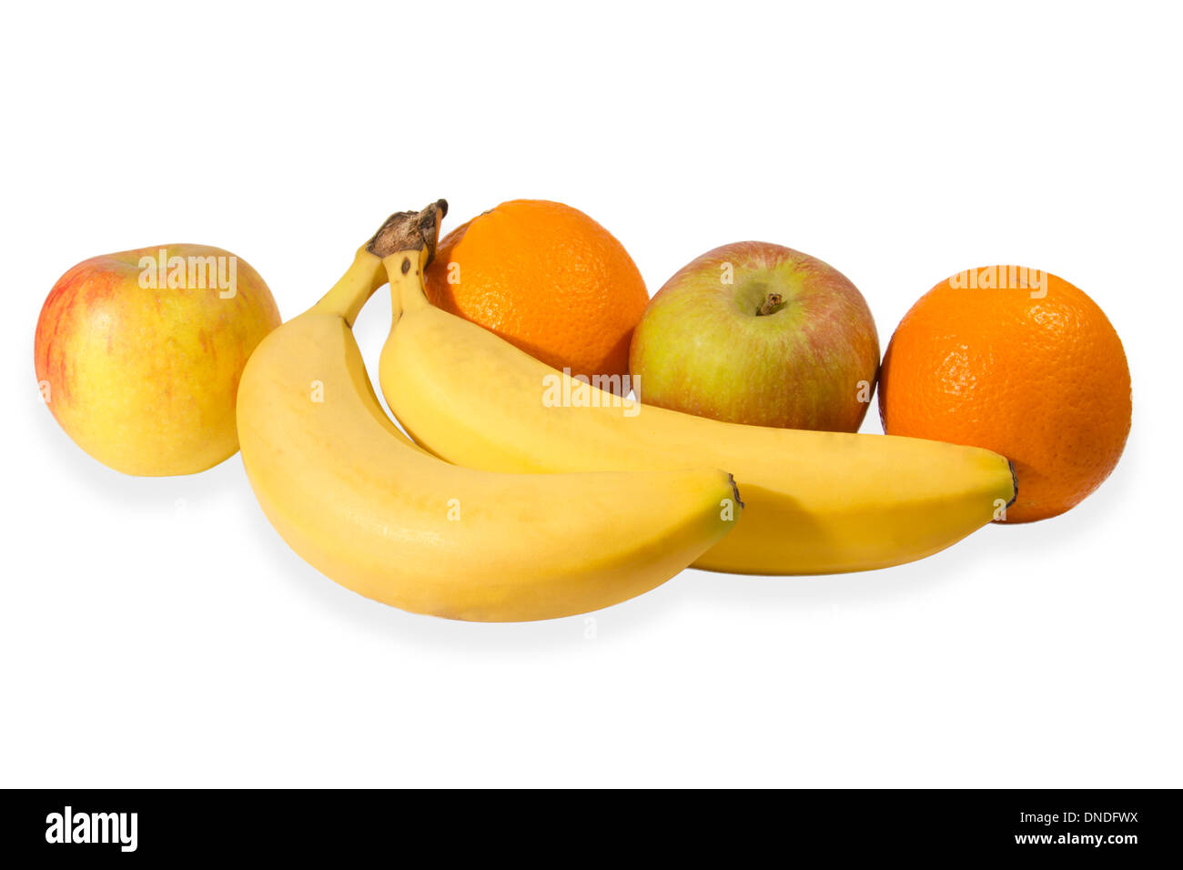 verschiedene Früchte liegen auf einander als Symbol für fitness Stockfoto