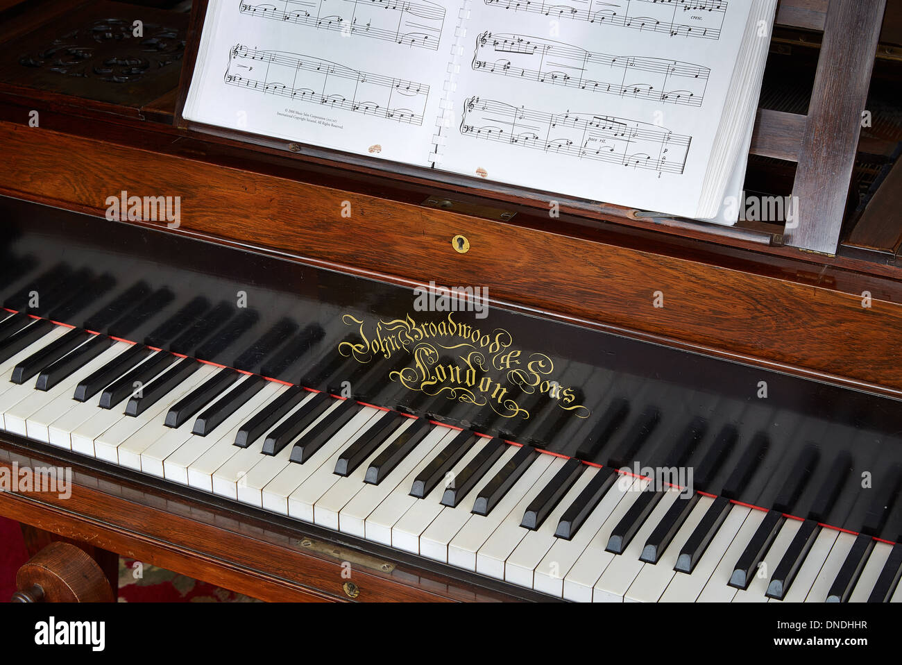 Klavier-Tastatur von John Broadwood und Söhne von London UK Stockfoto