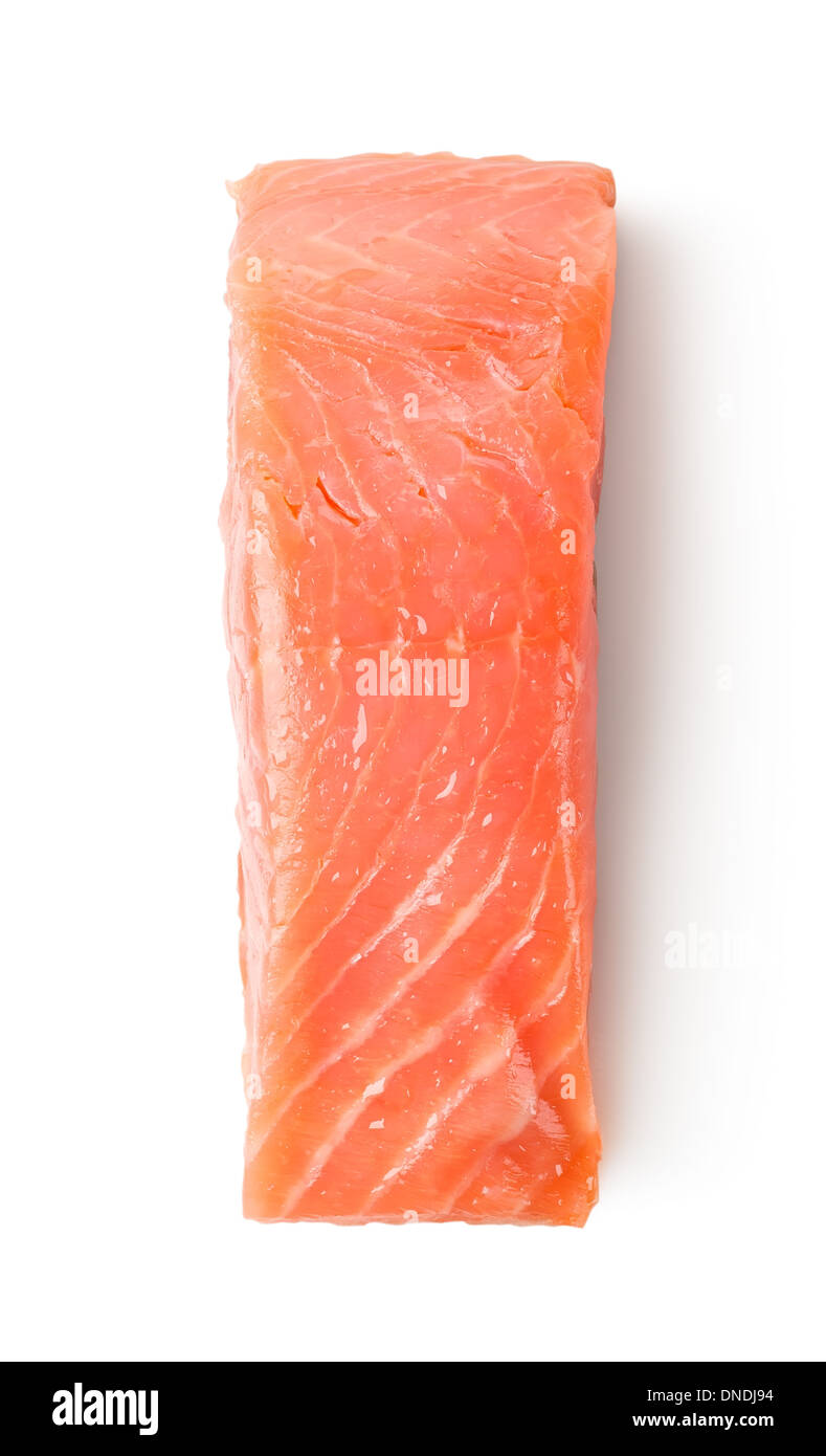 Roter Fischfilet isoliert auf weißem Hintergrund Stockfoto
