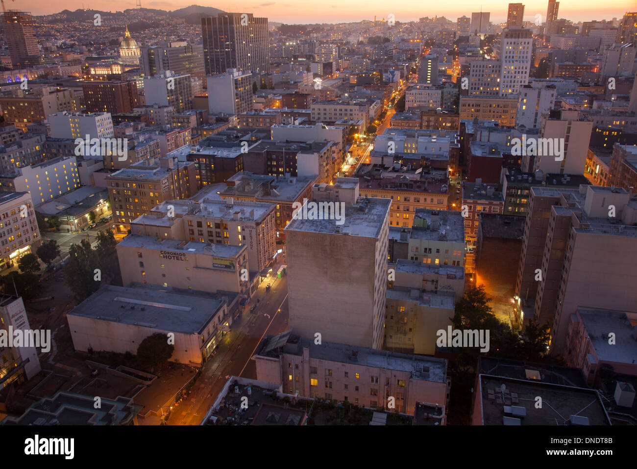 Aerial View of San Francisco, Blick nach Westen von O'Farrell Street, Kalifornien, USA Stockfoto