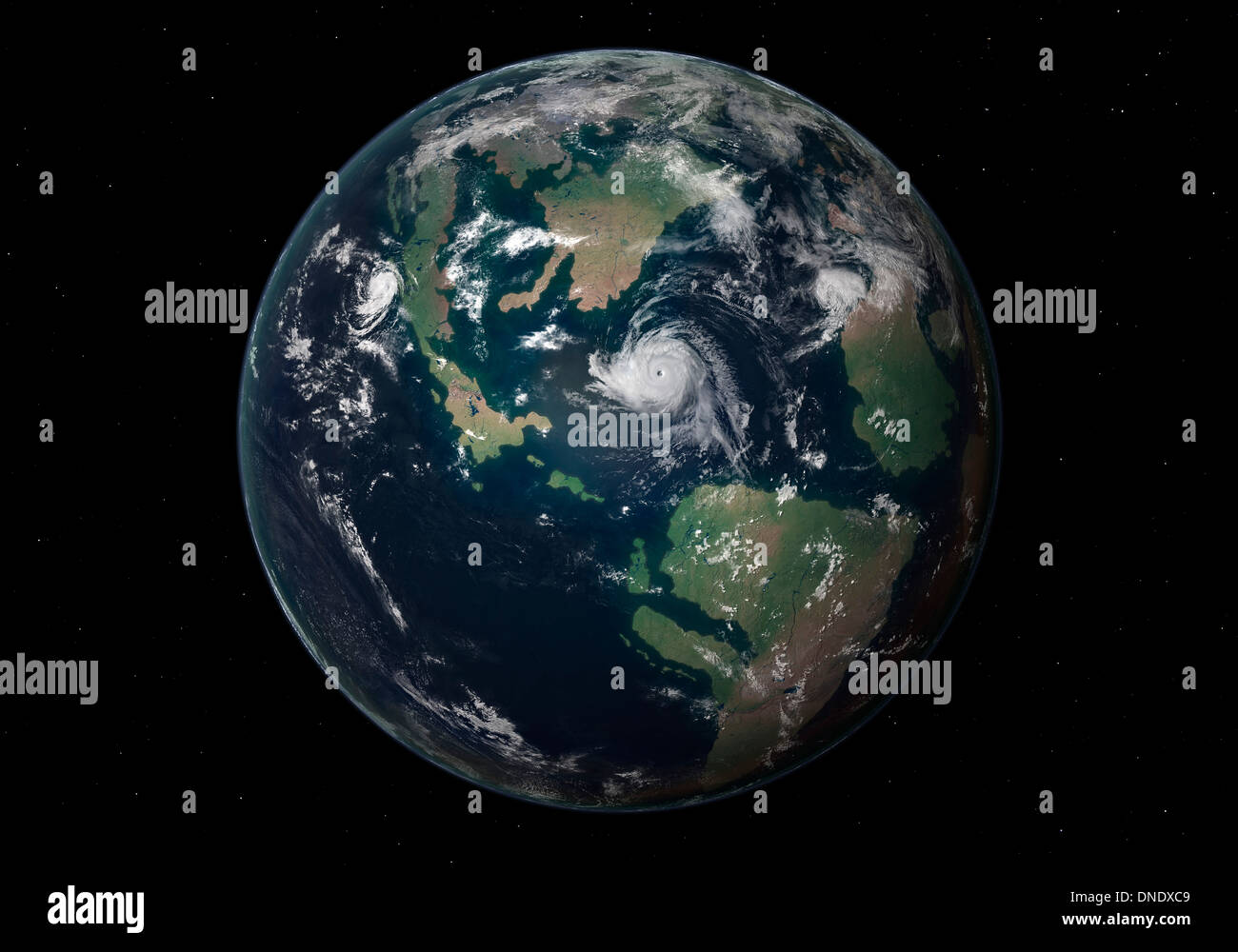 Planetenerde in der späten Kreidezeit vor 90 Millionen Jahren. Stockfoto