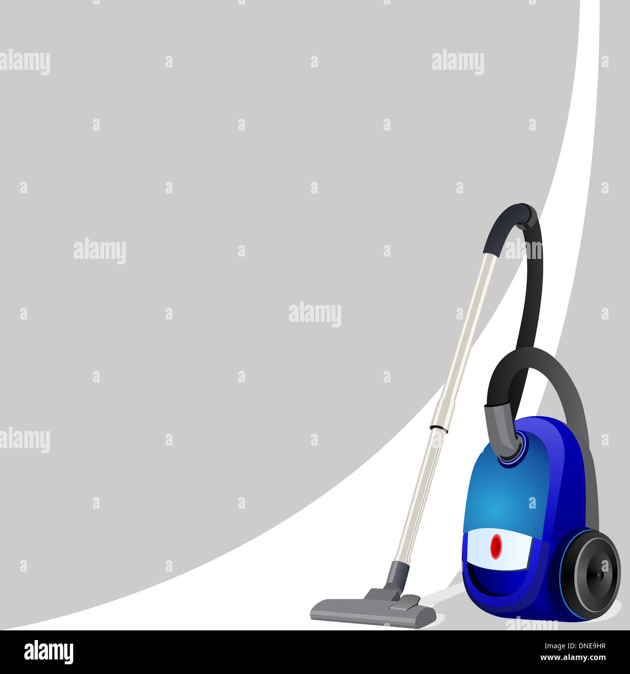 Staubsauger für die Reinigung der Räumlichkeiten eine weiße saubere Linie. Abbildung auf eine abstrakte grauen Hintergrund. Stockfoto