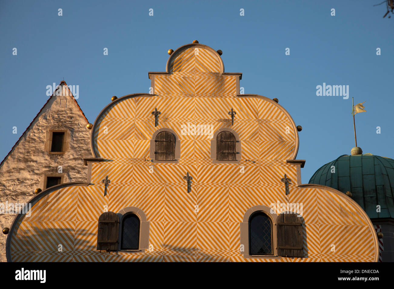 historische Gebäude Ledenhof mit Steinwerk, Palas Und Treppenturm im alten Teil der Stadt, Osnabrück, Niedersachsen, Deutschland Stockfoto