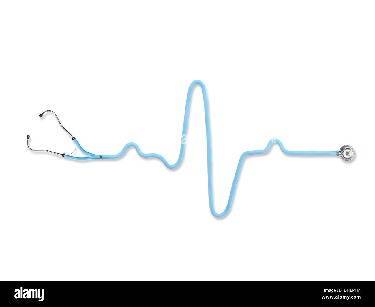 Blaue Stethoskop in der Form von Herzen schlagen auf weißem Hintergrund Stockfoto