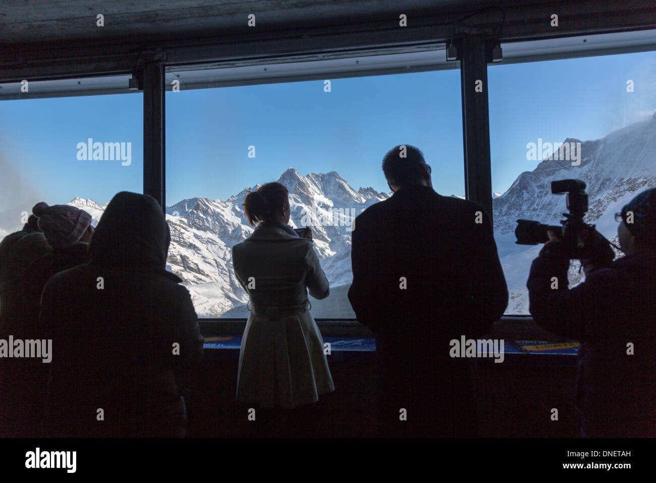 Blick vom Bahnhof Eigerwand, Jungfraubahn, Schweiz Stockfoto