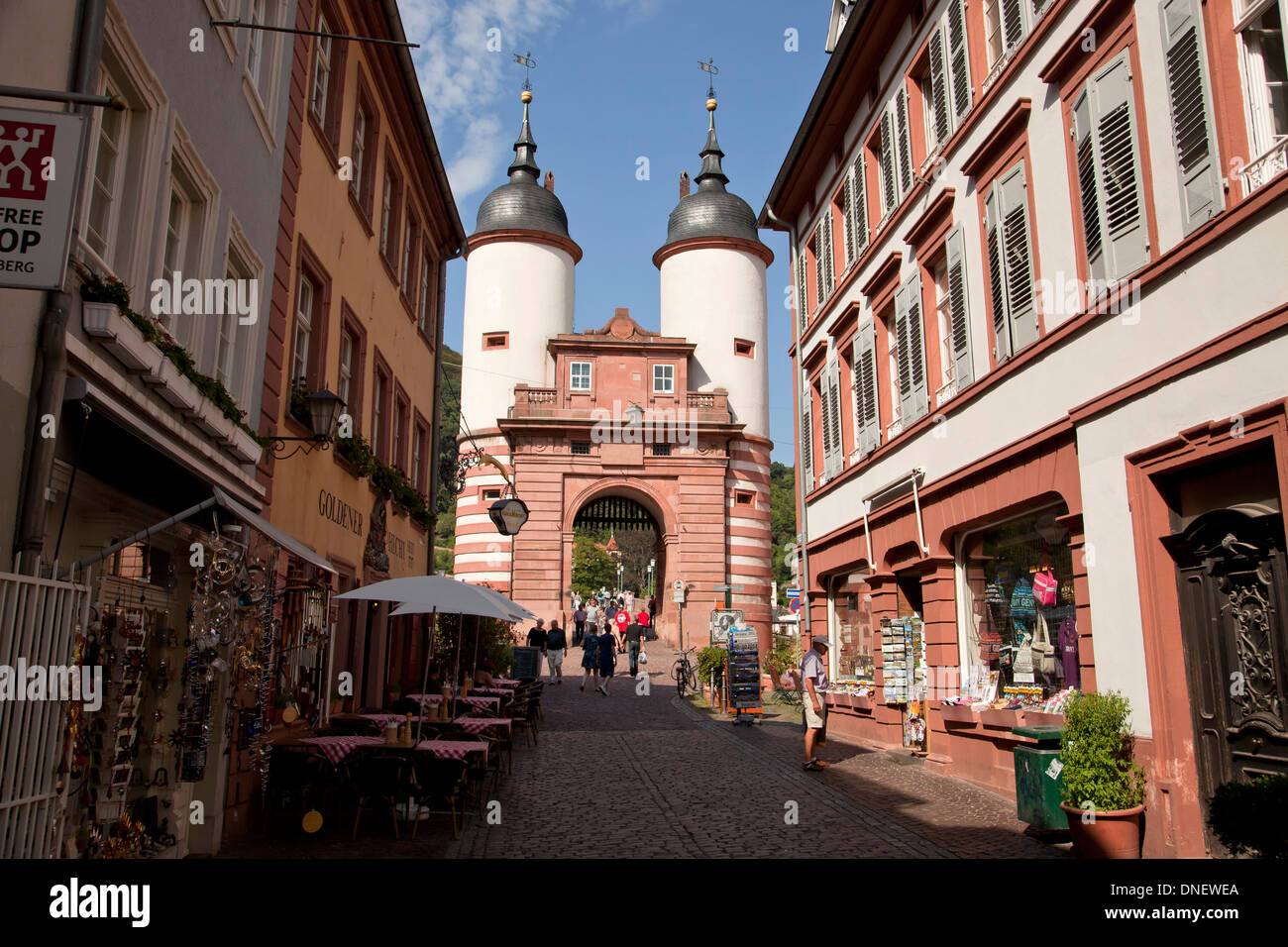 Tor der alten Brücke in Heidelberg, Baden-Württemberg, Deutschland Stockfoto