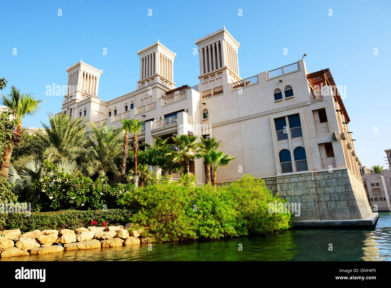 Blick auf den Souk Madinat Jumeirah, Dubai, VAE Stockfoto