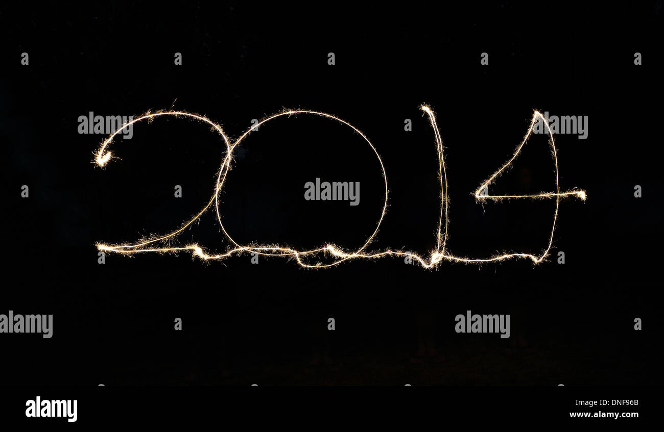 Frohes neues Jahr 2014 in glitzernden Lettern geschrieben Stockfoto